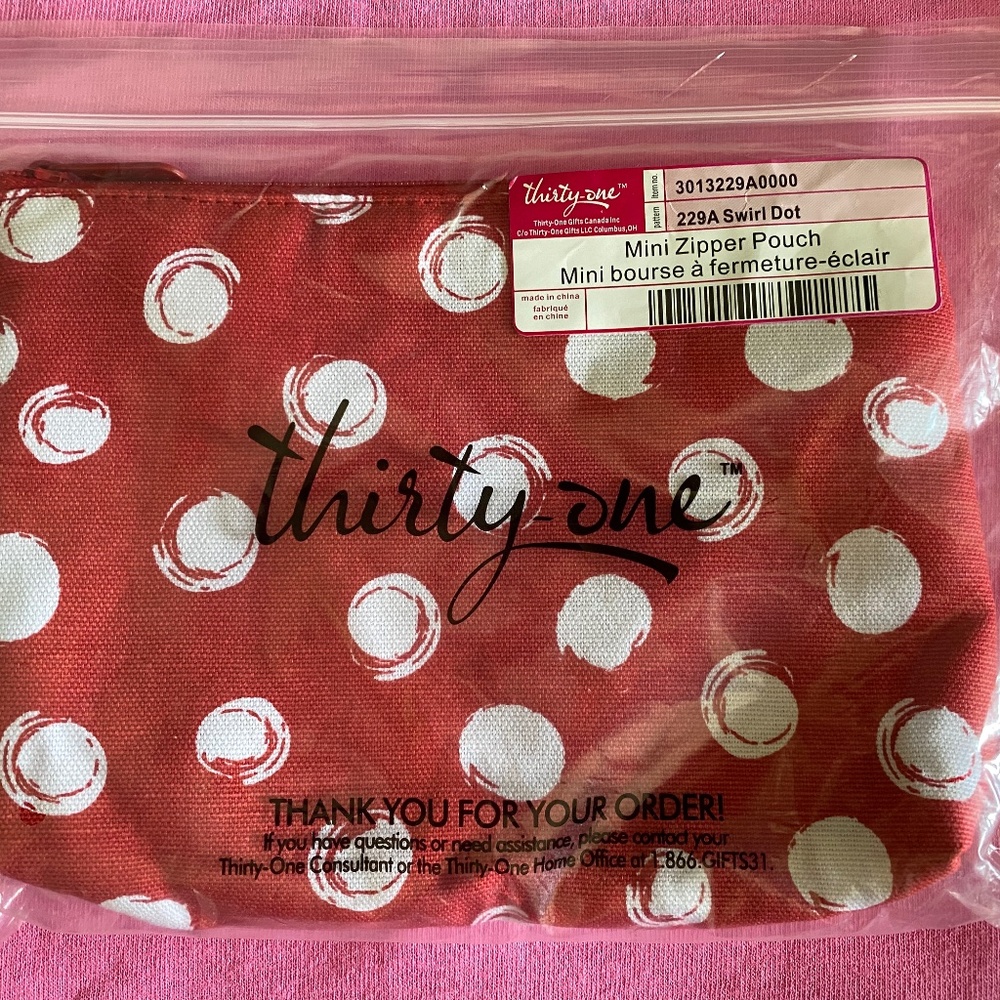 Thirty One Mini Zipper Pouch-Swirl Dot